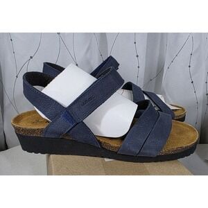 NIB Naot Kayla Sandal 38 7/7.5 Navy Blue Nubuck Leather Strappy Comfort Classic